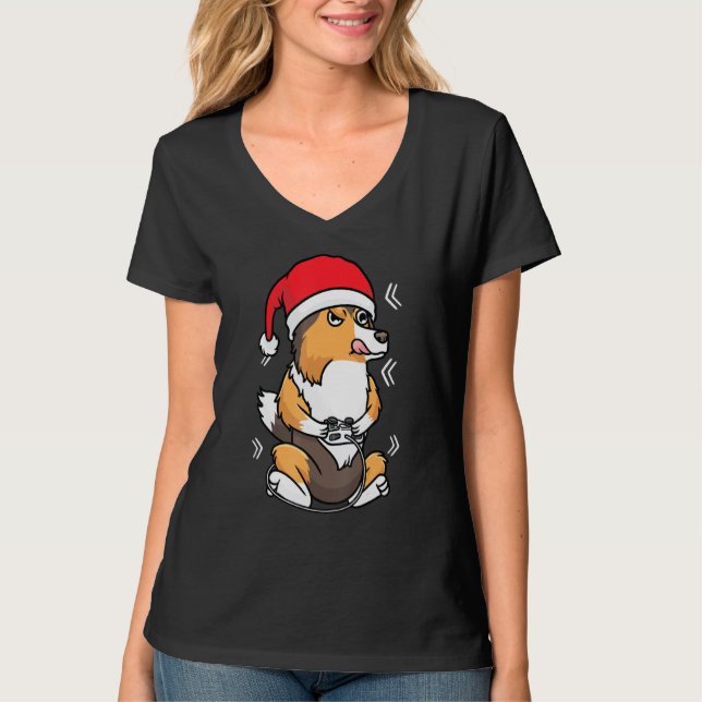 Camiseta Navidades Shetland Sheepdog Sheltie Dog Gamer Vide (Anverso)