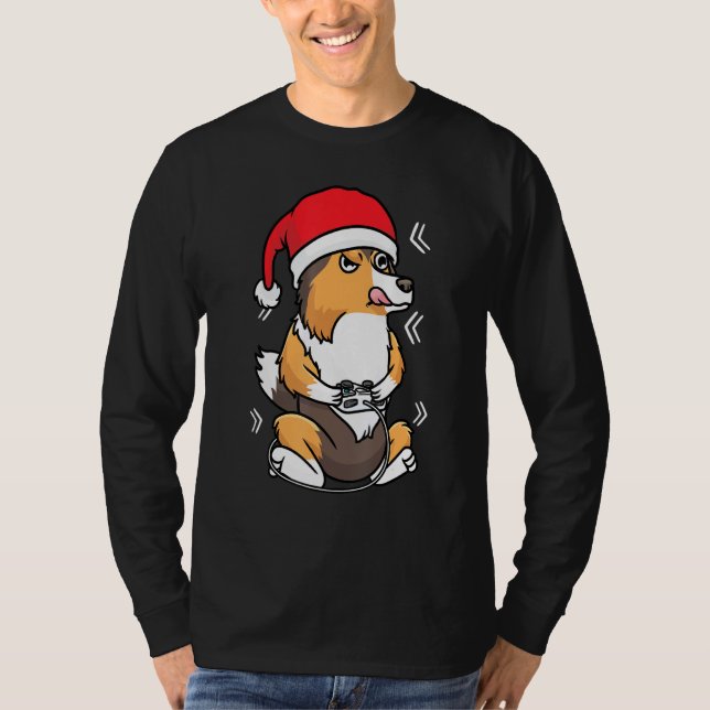 Camiseta Navidades Shetland Sheepdog Sheltie Dog Gamer Vide (Anverso)