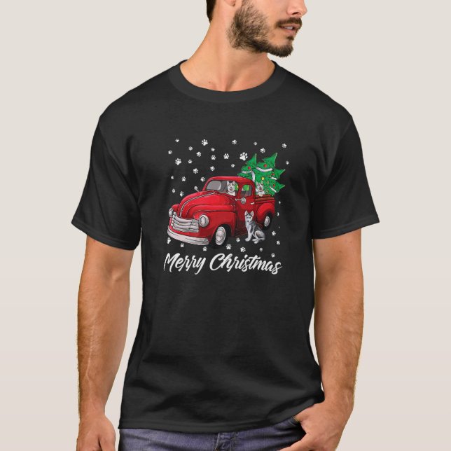Camiseta Navidades siberianos de perros Husky Truck Camión  (Anverso)