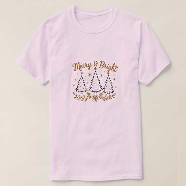 Camiseta Navidades simples y copos de nieve - Merry y Brigh (Diseño del anverso)