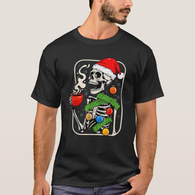 Camiseta Navidades Skeleton Bebe Café Lover Luces Xm (Anverso)