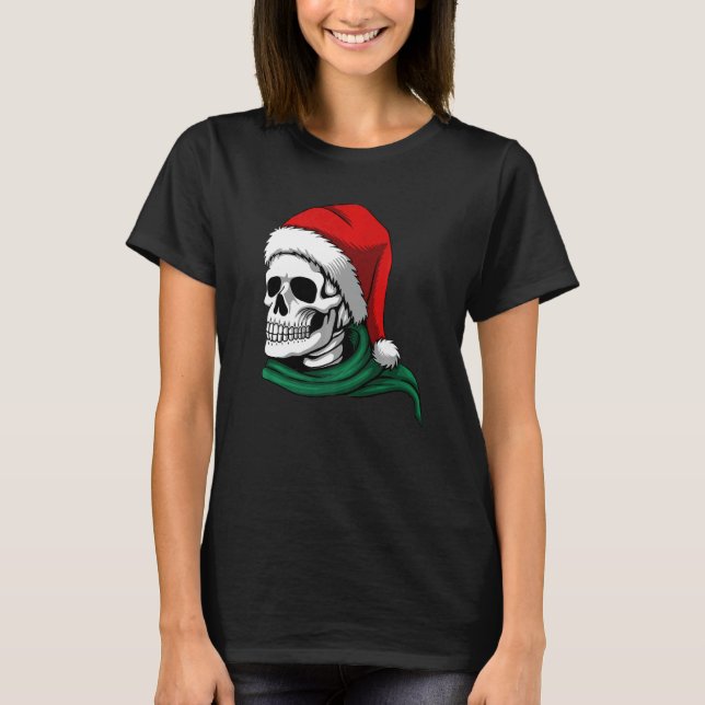 CAMISETA NAVIDADES SKELETON EN SANTA HAT & SCARF (Anverso)