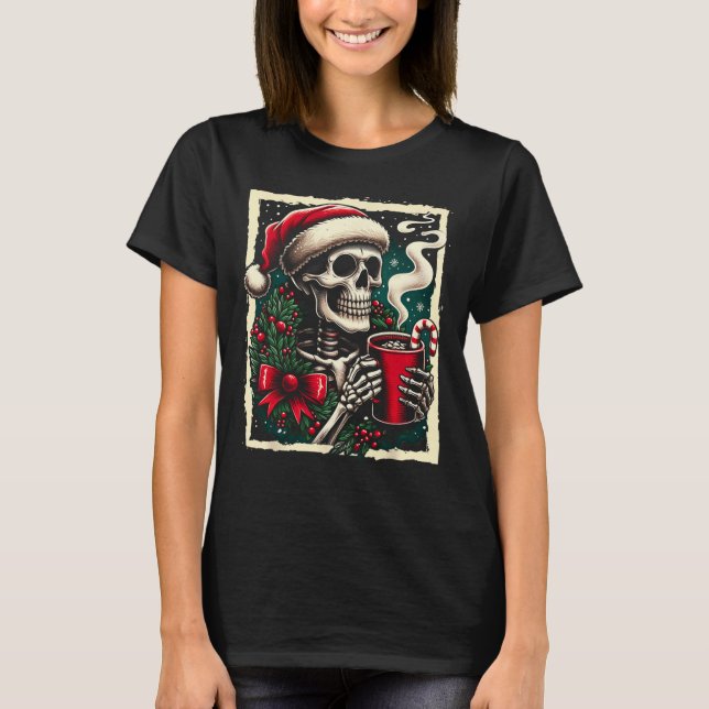 Camiseta Navidades Skeleton Hot Cocoa Dead Inside Spooky Xm (Anverso)