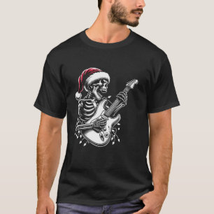 Camiseta Navidades Skeleton Tocando Guitarra Santa Hat