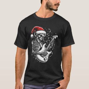 Camiseta Navidades Skeleton Tocando Rock De Guitarra Y Roll