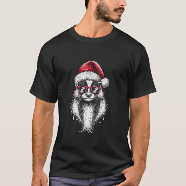Camiseta Navidades Skunk Santa Hat Pajama Graciosas Navidad (Anverso)