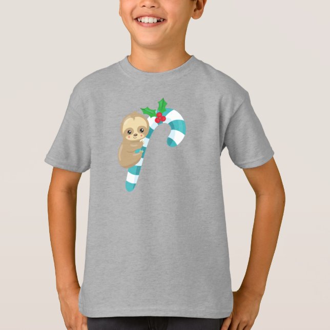 Camiseta Navidades Sloth, Corte Sloth, Candy Cane, Mistleto (Anverso)