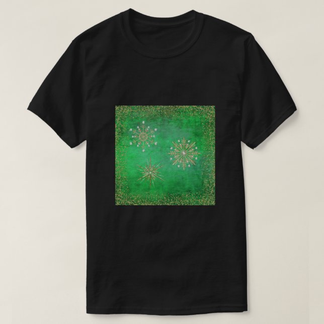Camiseta Navidades Snowflakes Green & Gold Purpurina (Diseño del anverso)