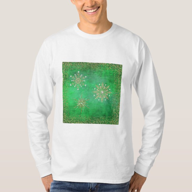 Camiseta Navidades Snowflakes Green & Gold Purpurina (Anverso)