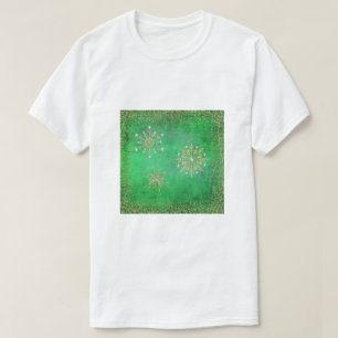 Camiseta Navidades Snowflakes Green & Gold Purpurina