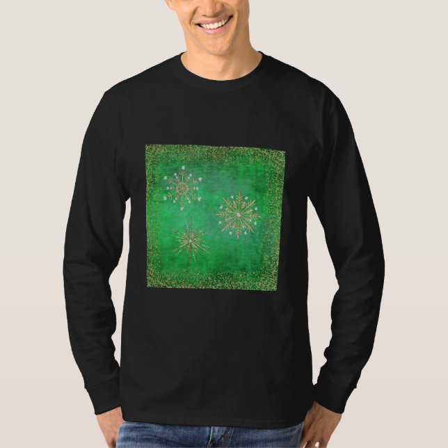 Camiseta Navidades Snowflakes Green & Gold Purpurina (Anverso)