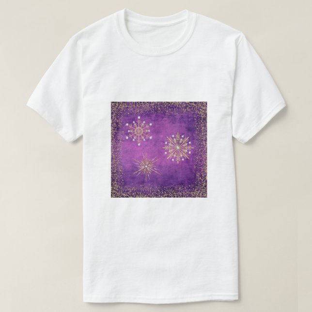 Camiseta Navidades Snowflakes Purple & Gold Purpurina (Diseño del anverso)