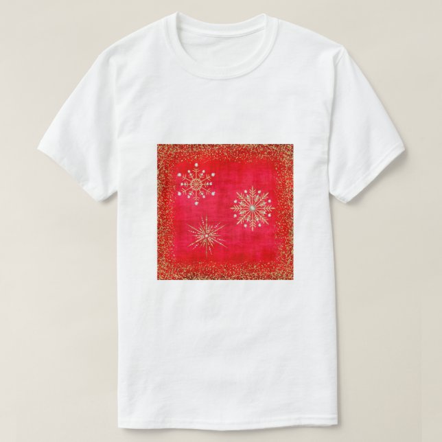 Camiseta Navidades Snowflakes Red & Gold Purpurina (Diseño del anverso)