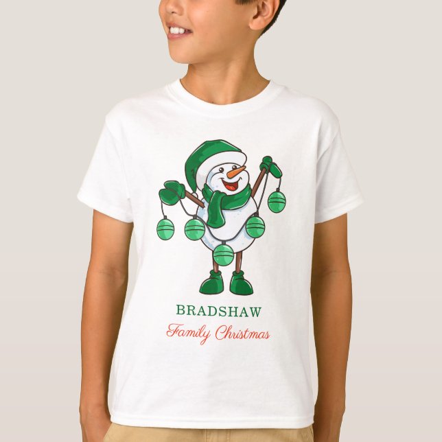 Camiseta Navidades Snowman con familia Baubles coincidiendo (Anverso)