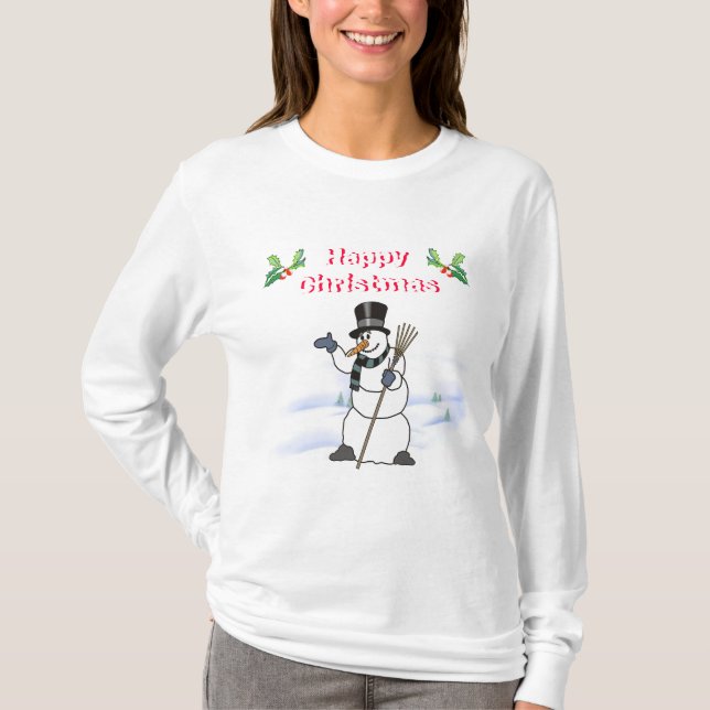 Camiseta Navidades Snowman con sombrero de tope y bufanda (Anverso)