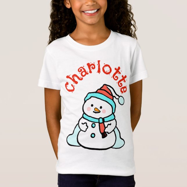 Camiseta Navidades Snowman Custom Name Chicas White (Anverso)