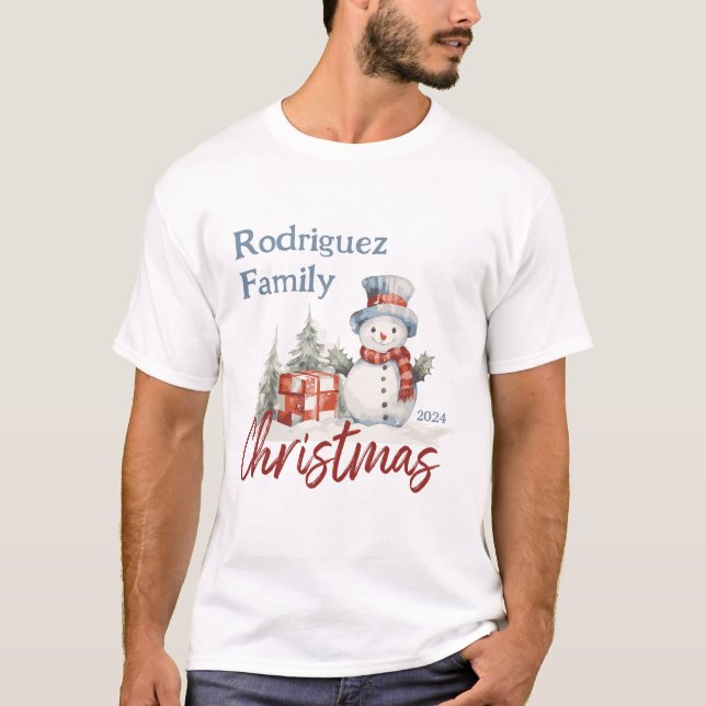 Camiseta Navidades Snowman Monogrammed Name Family (Anverso)