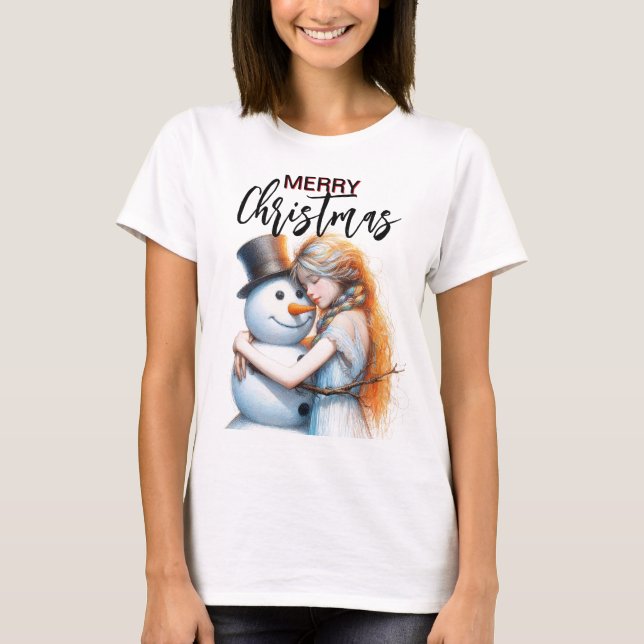 Camiseta Navidades Snowman Y Un Chica (Anverso)