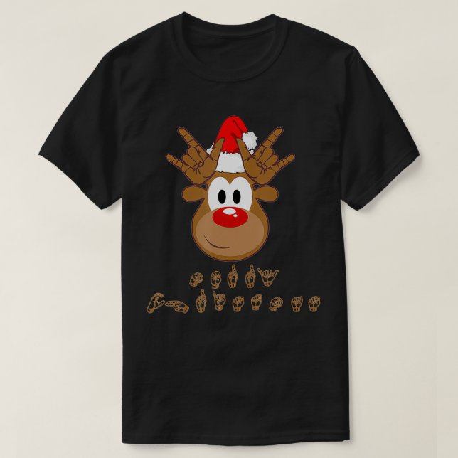 Camiseta NAVIDADES sordos del lenguaje de Rótulo ASL reno (Diseño del anverso)