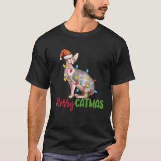 Camiseta Navidades Sphynx Cat Paw Cute Xmas Tree Luces Paj