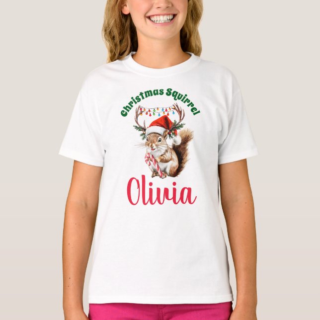 Camiseta Navidades Squirrel Nombre personalizado Chica Shir (Anverso)