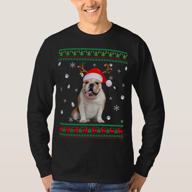 Camiseta Navidades sudorosos Bulldog inglés Perro Santa R (Anverso)