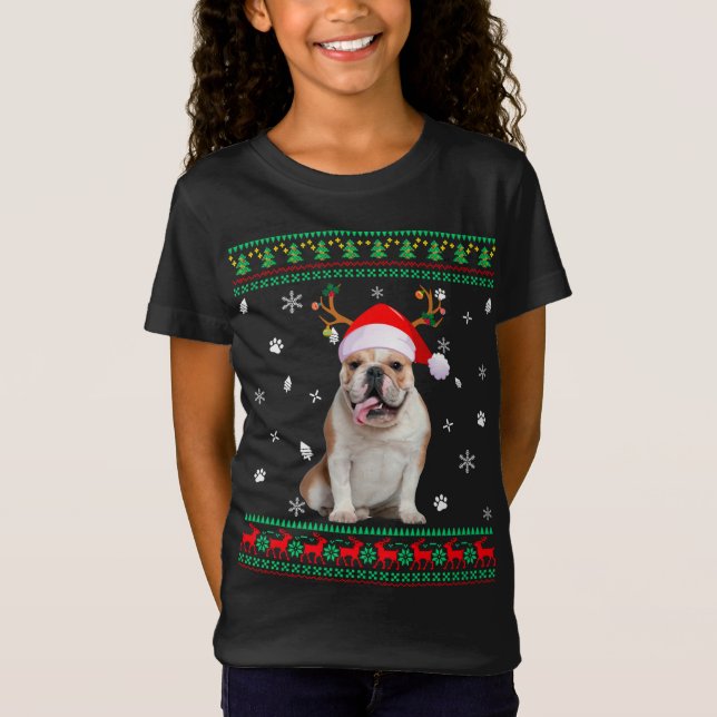 Camiseta Navidades sudorosos Bulldog inglés Perro Santa R (Anverso)