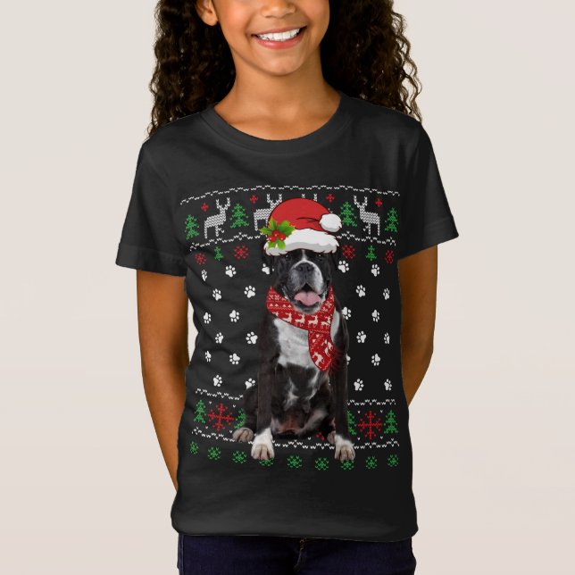 Camiseta Navidades suéteres feos Boxer Perro Cachorro Noche (Anverso)