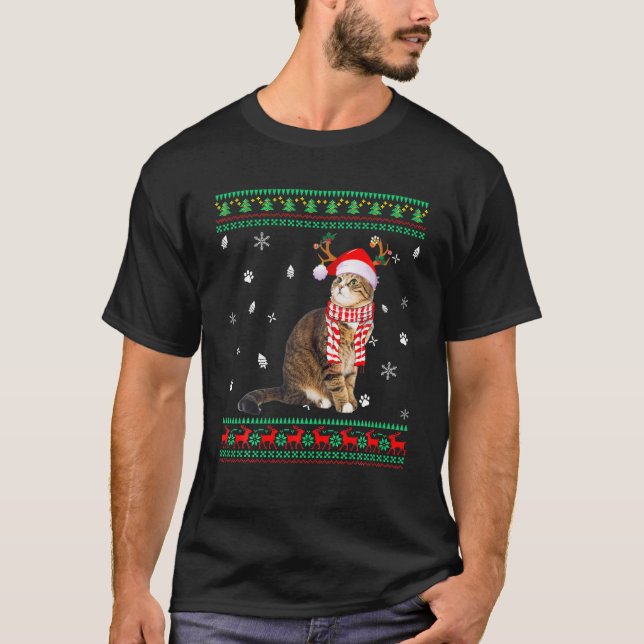 Camiseta Navidades suéteres feos Cat Kitty Santa Reindeer (Anverso)