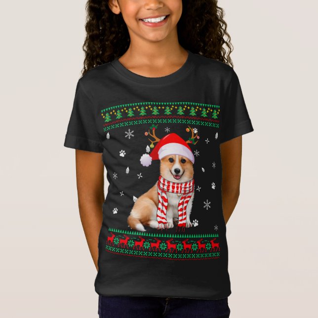 Camiseta Navidades suéteres feos Corgi Dog Santa Reindee (Anverso)