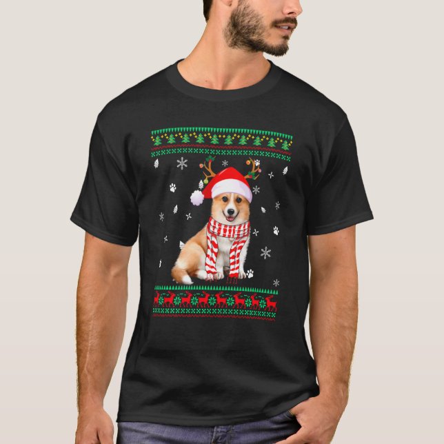 Camiseta Navidades suéteres feos Corgi Dog Santa Reindee (Anverso)