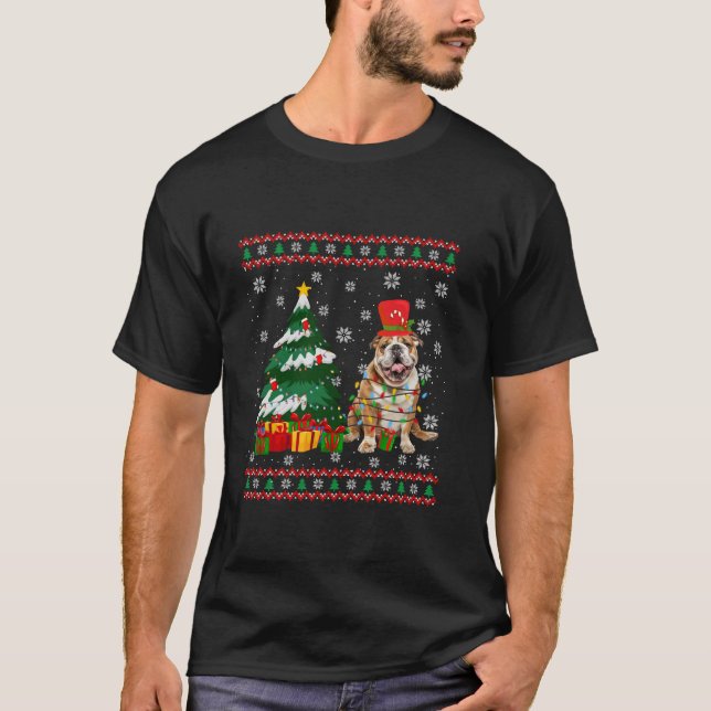 Camiseta Navidades suéteres feos de perro Bulldog inglés lu (Anverso)