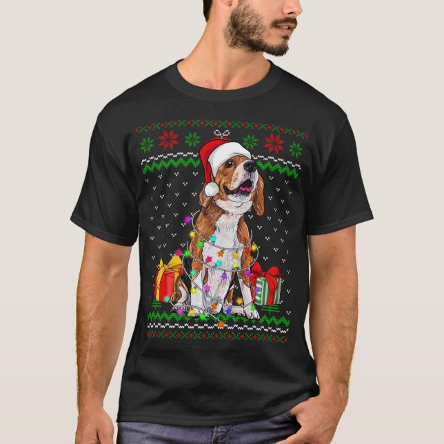 Camiseta Navidades suéteres feos iluminan a Beagle Dog Love (Anverso)