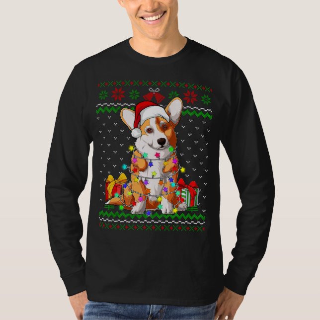 Camiseta Navidades suéteres feos iluminan a Corgi Dog Lover (Anverso)