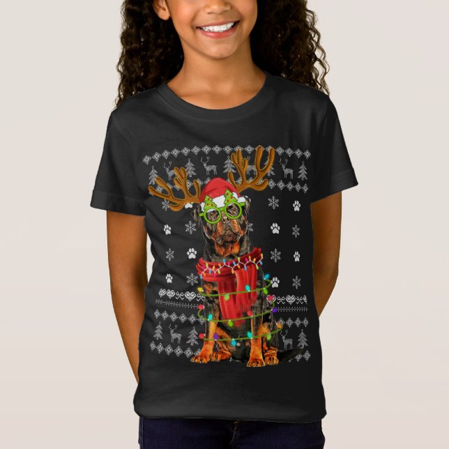 Camiseta Navidades suéteres feos iluminan caca de perro rot (Anverso)