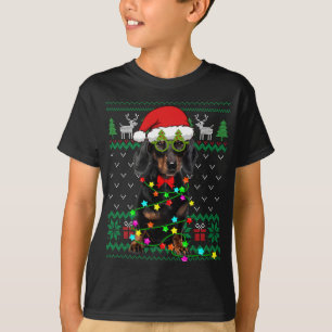 Camiseta Navidades suéteres feos iluminan dachshund