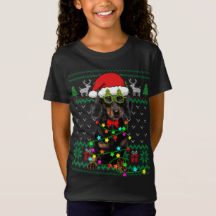 Camiseta Navidades suéteres feos iluminan dachshund