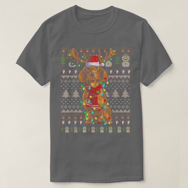 Camiseta Navidades suéteres feos iluminan dachshund (Diseño del anverso)