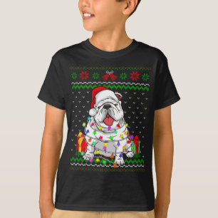 Camiseta Navidades suéteres feos iluminan perro Bulldog ing