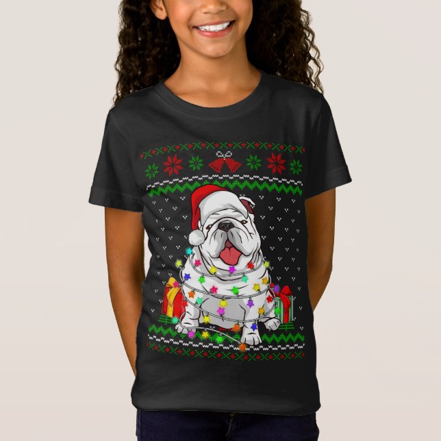 Camiseta Navidades suéteres feos iluminan perro Bulldog ing (Anverso)