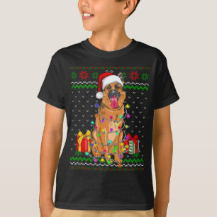 Camiseta Navidades suéteres feos iluminan perro pastor alem
