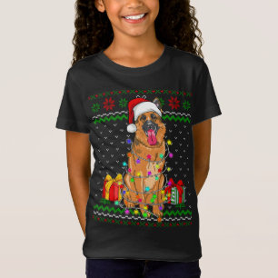 Camiseta Navidades suéteres feos iluminan perro pastor alem
