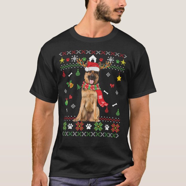 Camiseta Navidades suéteres feos Pastor Alemán de Perro X (Anverso)