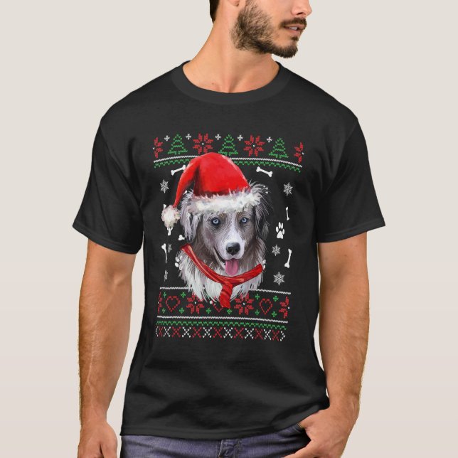 Camiseta Navidades suéteres feos Pastor Norteamericano Sant (Anverso)
