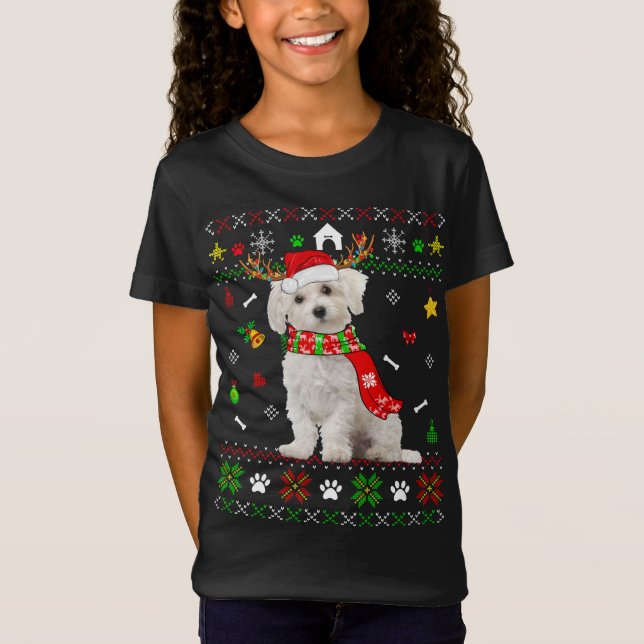 Camiseta Navidades suéteres feos Perro maltés Papi Xmas Paj (Anverso)