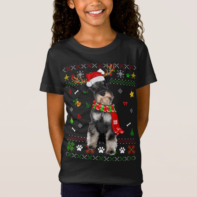 Camiseta Navidades suéteres feos Schnauzer Dog Puppy Xmas P (Anverso)