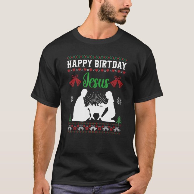 Camiseta Navidades suéteres feos se unen a feliz cumpleaños (Anverso)