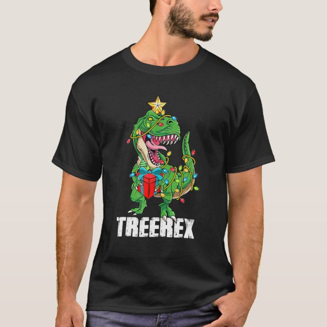 Camiseta Navidades T - Rex Dinosaur Tree Rex Hombres Niños (Anverso)