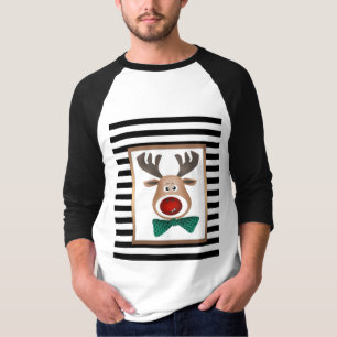 Camiseta Navidades tarjeta de ciervo rayas blanco negro cel