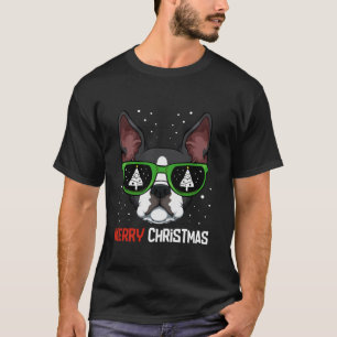 Camiseta Navidades Terrier de Boston Pajama Dog Gafas de so